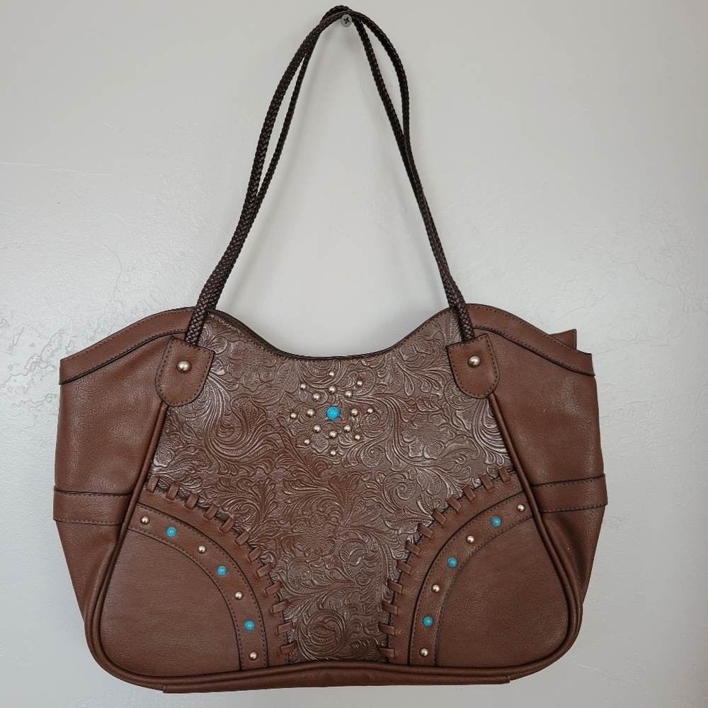 Canyon Sky A Southwest Inspiration Brown Purse Handbag Western Turquoise Tooled